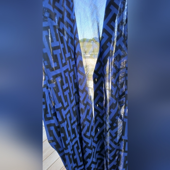 INC International Concepts Royal Blue and Black Geometric Button-Front Blouse - Picture 6 of 14